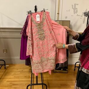 Pink Embroidered Punjabi Dress with Gold Accents